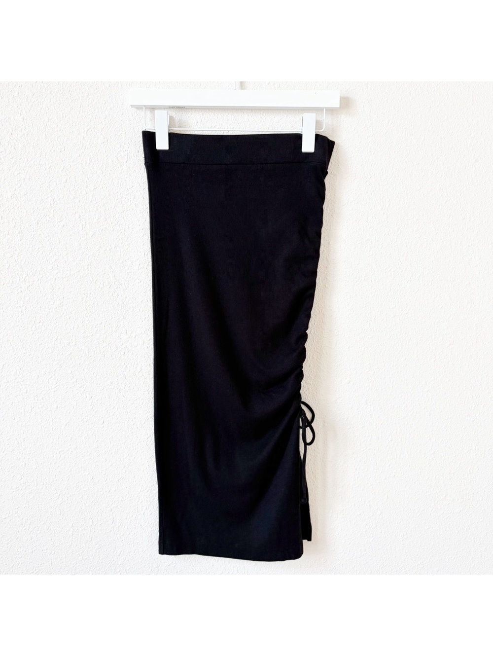 Michael Stars Lisa Marie Ribbed Ruched Side Tie Midi Skirt Black NWT Size XS